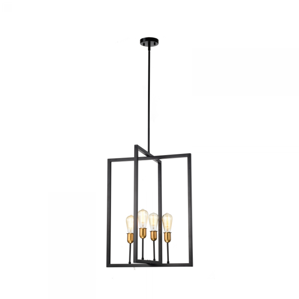 4-Light Pendant in black finish with Gold Socket Rings