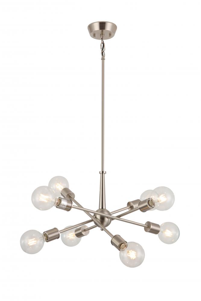 8x60, E26 Light Pendant in Satin Nickel finish with replaceable sockets in black, Satin Nickel