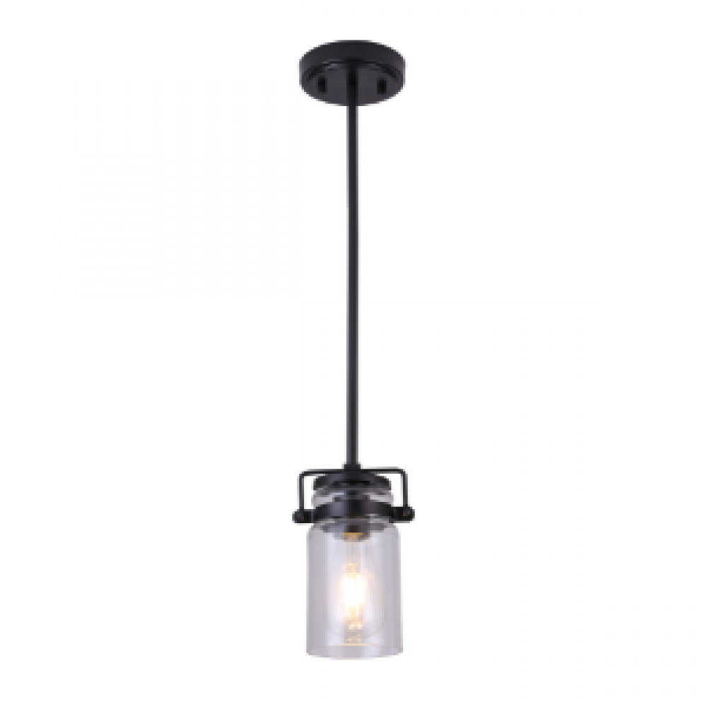 5" 1x60 W Mini Pendant in Black finish with with Clear Glass, 10Ft wire, Pipe 3x12" 1x6"