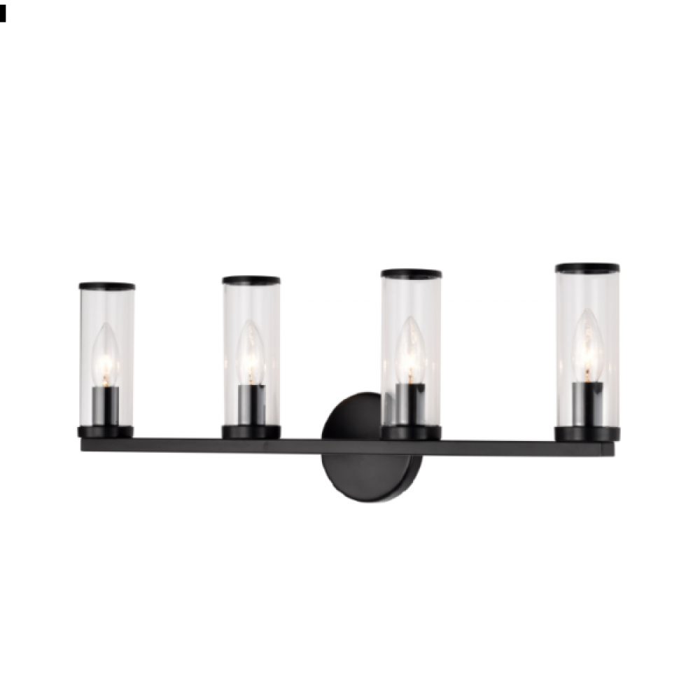 4-Light Vanity in black finish with clear glass