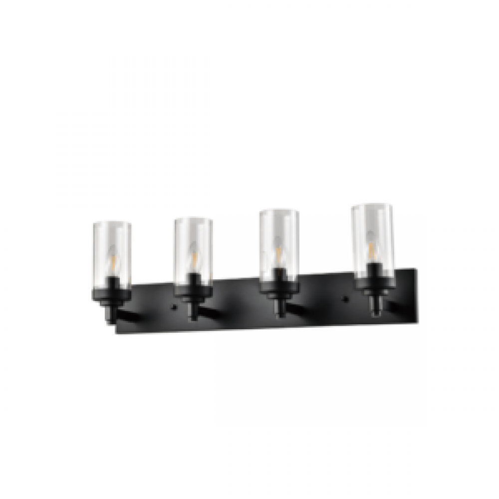 4x60 E12, 4-Light Vanity in Black finish with replaceable multi color sockets included