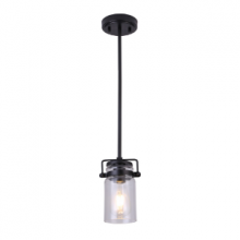 Lit Up Lighting LIT5533BK-CL - 5" 1x60 W Mini Pendant in Black finish with with Clear Glass, 10Ft wire, Pipe 3x12" 1x6"