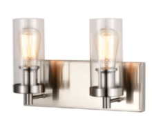Lit Up Lighting LIT3222SN+MC-CL - 2x60W vanity in Satin Nickel finish black and Satin Nickel socket with clear glass ; Dimensions