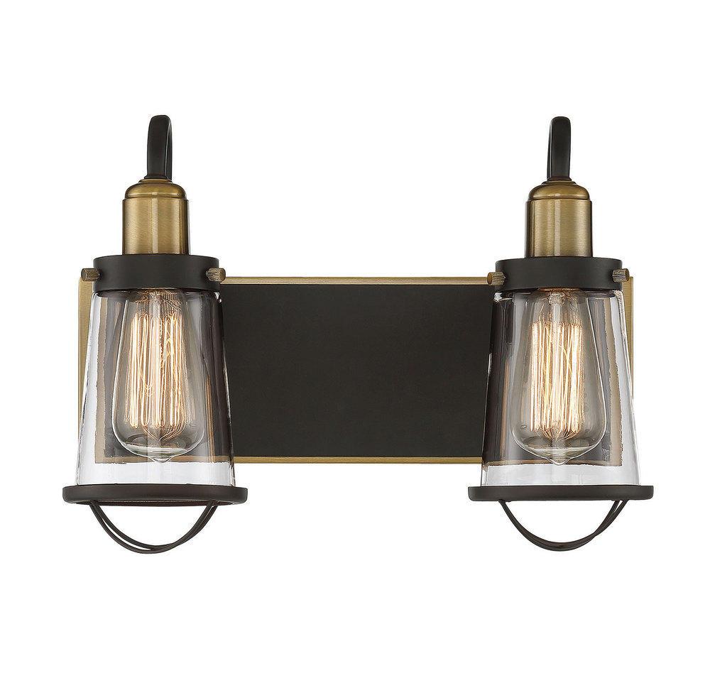 Lansing 2-Light Bathroom Vanity Light in English Bronze and Warm Brass