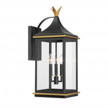 Crystorama SIM-803-MK-TG - Simpson 10'' Matte Black + Textured Gold Outdoor Sconce