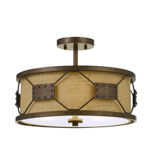 CAL Lighting FX-3681-3 - 60W X 3 Ragusa Metal 2 in 1 Pendant/Semi Flush Mount Fixture With Burlap Shade